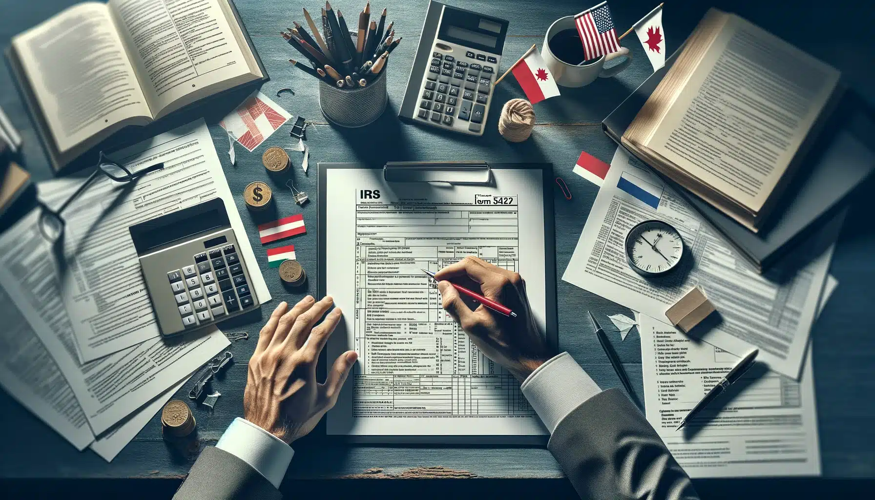 Tax professional meticulously reviewing IRS Form 5472 for accurate filing.
