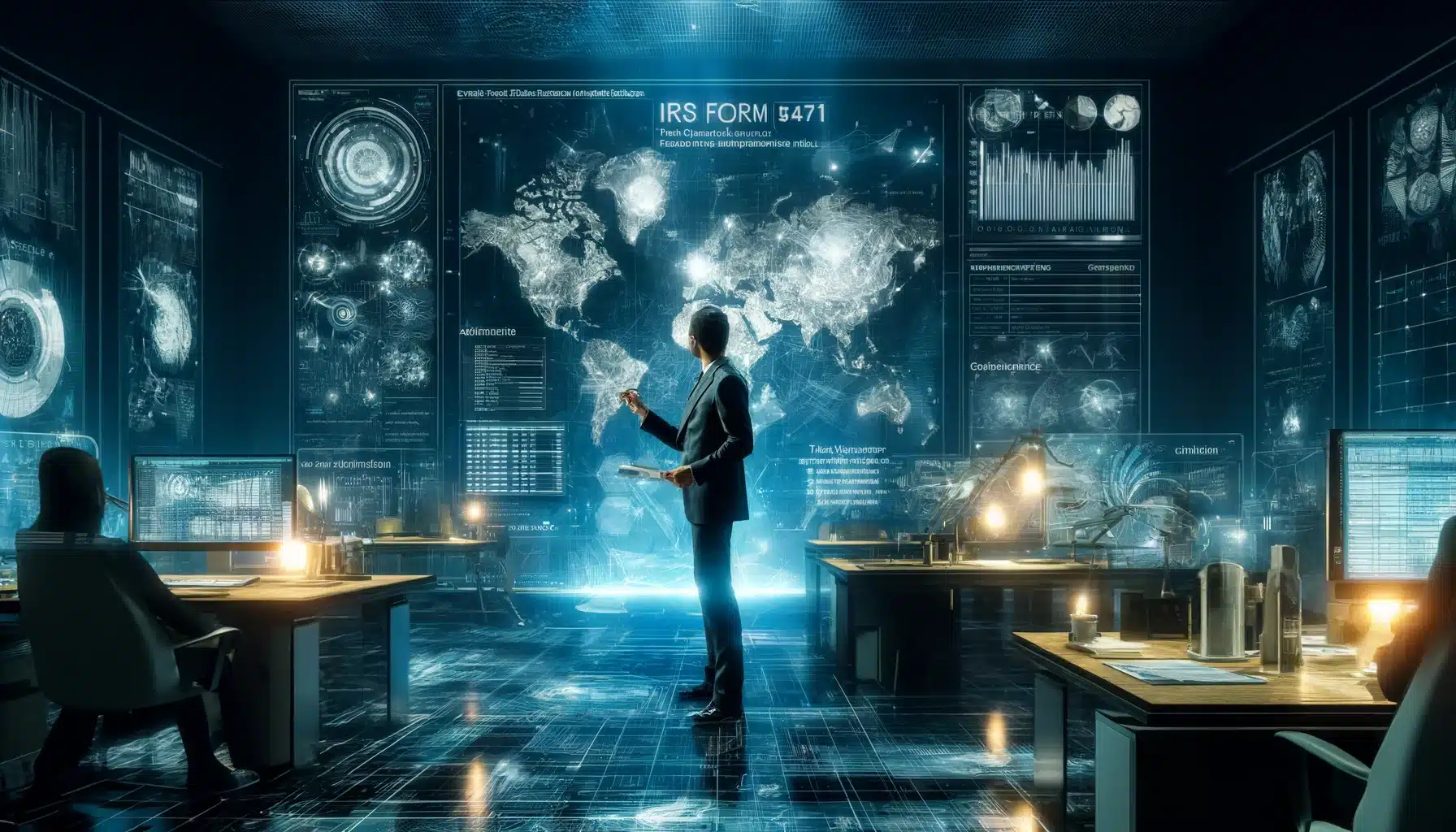 Detailed workspace showcasing the complexities of IRS Form 5471 for global tax compliance.